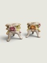 [35CA42] Antique Porcelain Floral Candle Holder Pair