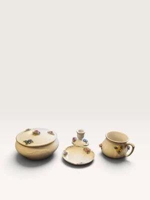 [35CA98] Vintage von Schierholz Dresden Style Porcelain Vanity Set - 4 Pieces with Applie