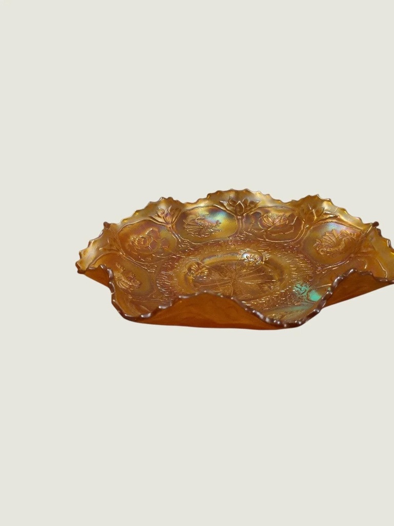 [21AR94] Vintage Iridescent Glass Decorative Serving Bowl