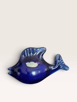 [21AR80] Cobalt Blue Glass Fish Figurine | Stockholms Glasbruk Skansen Ture Berglund