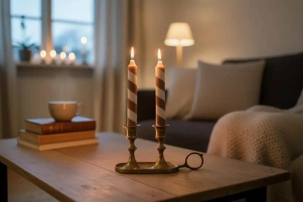[35CA79] Hand-Dipped Swedish Striped Dinner Candles (2-Pack)