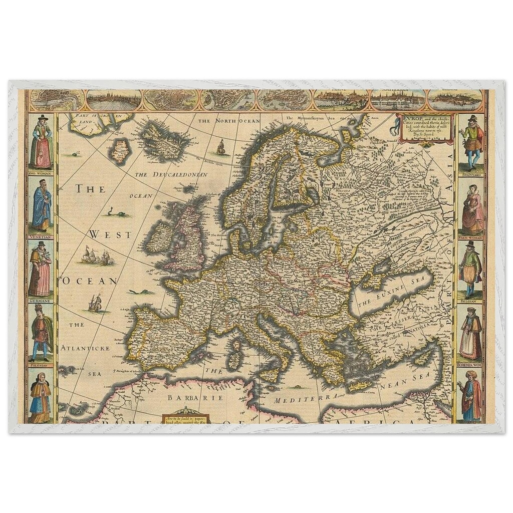 [47865e44-51aa-4063-8973-d96a260a] Antique Europe Map (1626) by John Speed - Historic Framed Poster