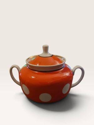 [16296AC] Vintage Dulevo Porcelain Sugar Bowl - Red & White Polka Dot Pop Art