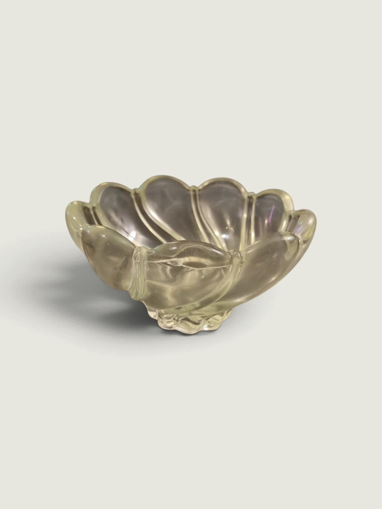 [14211AC] Vintage Scalloped Glass Bowl, Art Deco Style Crystal Dish, Mid Century Pressed Glass Trinket Bowl, Elegant Table Decor
