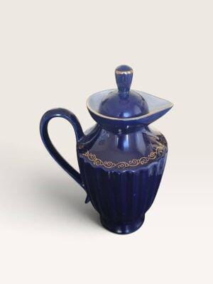 [21624AC] Vintage Dulevo Russian Cobalt Blue & Gold Porcelain Pitcher | Coffee Pot