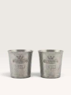 [25244AC] Pair Of Vintage Swedish Pewter Shot Glasses - "Brännvin 2 Cl" Crown Stamp