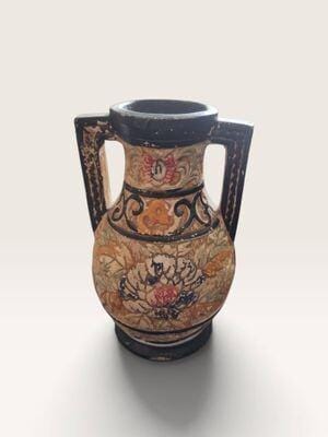 [37612AC] Vintage Terracotta Amphora Vase – Hand-Painted Floral Motif