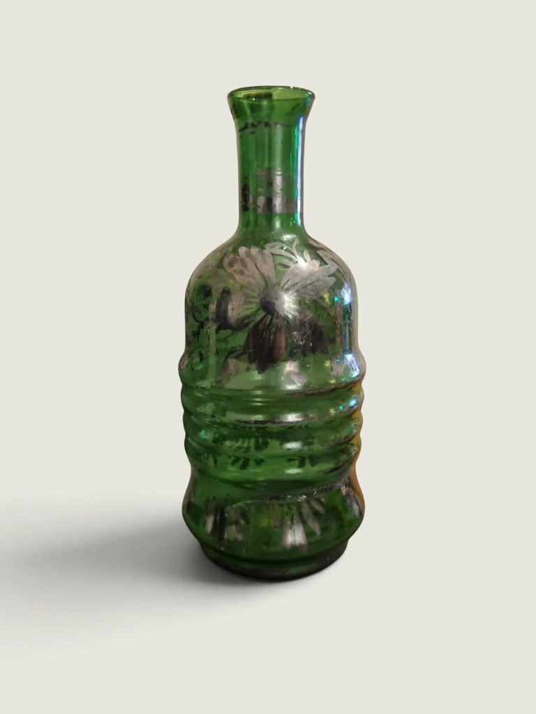 [31913AC] Antique Decorative Glass Bottle with Sterling Silver Overlay