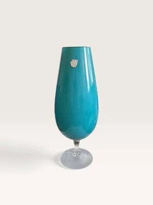 [79554AC] Vintage Elme Glasbruk Turquoise Opaline Glass Goblet Vase