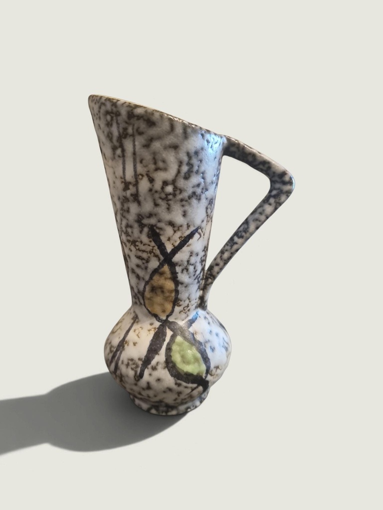 [57687AC] Vintage German Ceramic Jug Vase – Abstract Pattern & Yellow Interior – 14.5 cm