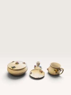 [35696AC] Vintage von Schierholz Porcelain Vanity Set – 4 Pieces, Dresden Style