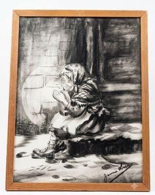 [45165AC] Vintage Danish School Chart – 'The Little Match Girl' by H.C. Andersen