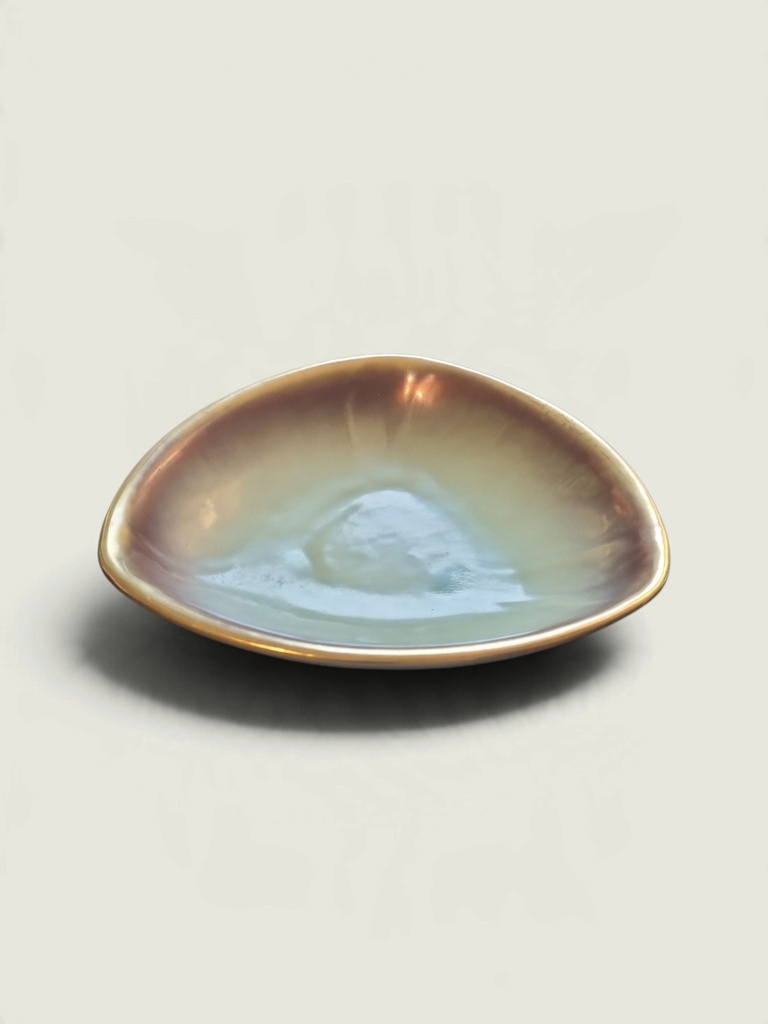 [97845AC] Vintage German Pottery Bowl – Triangular Blue & Brown Glaze, 22 cm