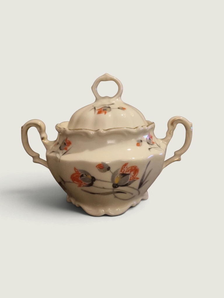 [87127AC] Antique Porcelain Sugar Bowl with Lid