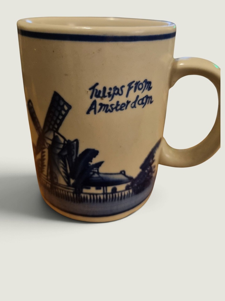 [65312AC] Tulips From Amsterdam Ceramic Mug – Blue Windmill &amp; Sailboat Design