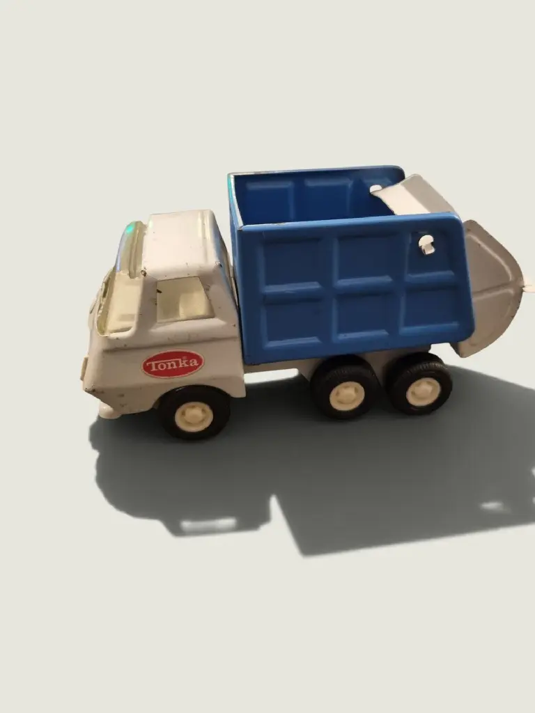 [91535AC] Vintage Tonka Mini Garbage Truck – Blue &amp; White Metal Toy, 13 cm