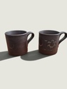 Pair of Staffordshire Potteries Supermugs – Brown Ironstone Mugs with Sun and Moon Motifs