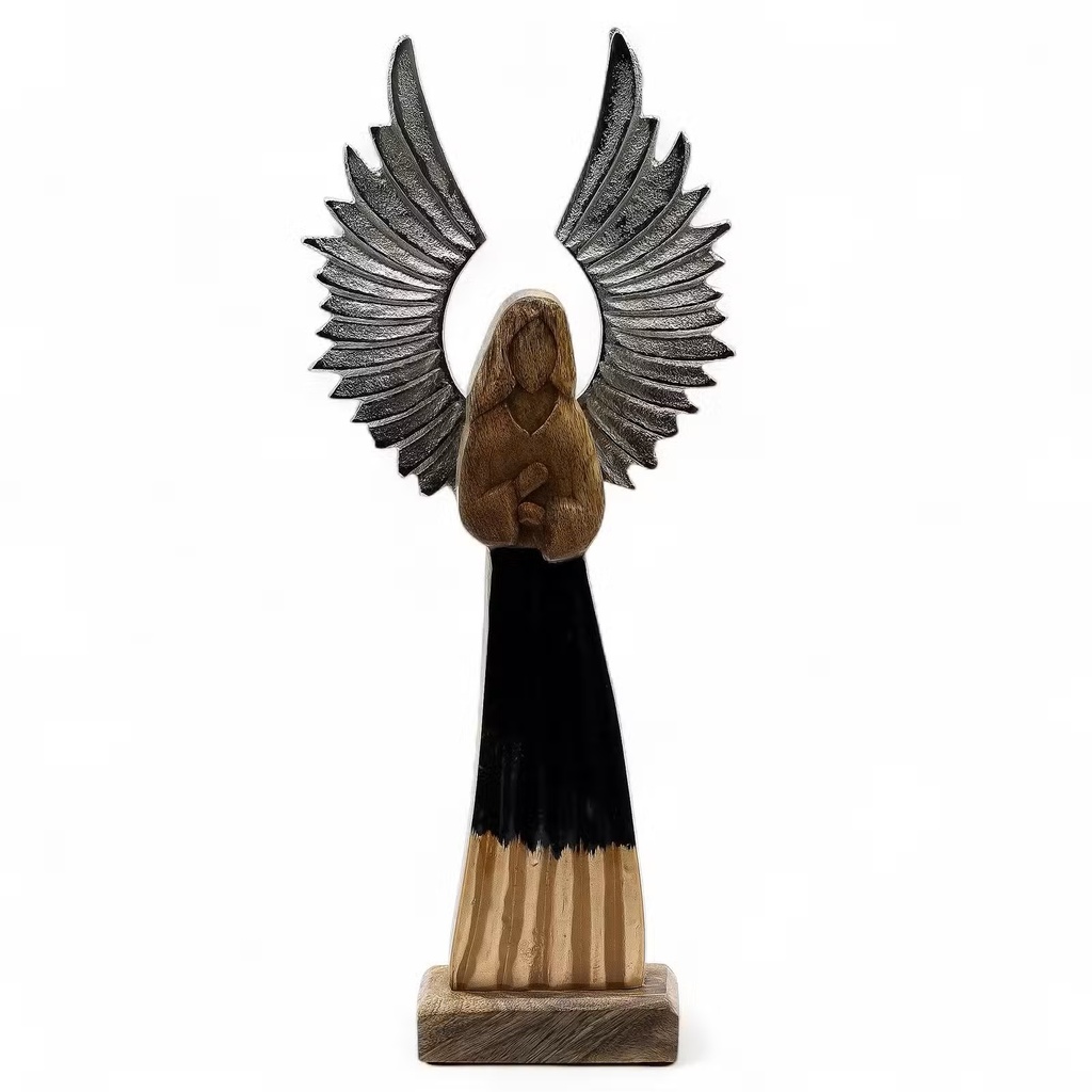 [AC-00861] Mango Wood Guardian Angel with Metal Wings – 40 cm